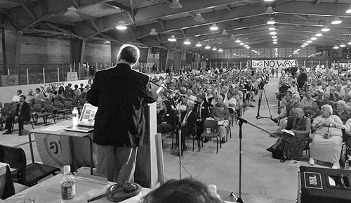ADDRESSING A CROWD OF OVER 1,000 PEOPLE