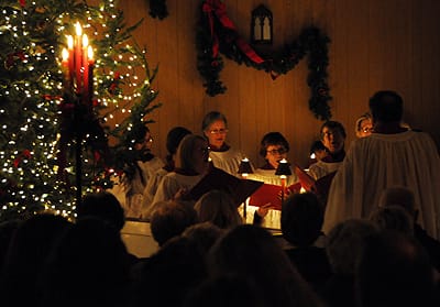 THE DENNYSVILLE FESTIVAL CHOIR under the direction of Colin Windhors sang during the Festival of Nine Lessons and Carols at the Dennysville-Edmunds Congregational Church on December 22. (Edw