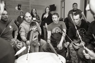 INDIGENOUS PEOPLES’ DAY was observed on October 10 at Indian Township, with the public invited to join in for a community social that included supper and drumming. Pictured are (around drum,