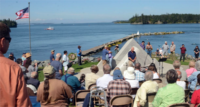 PARTICIPANTS at the Lubec Lost Fishermen’s Memorial Association’s dedication ceremony heard speakers tell of losses and recovery. (J.D. Rule photo)