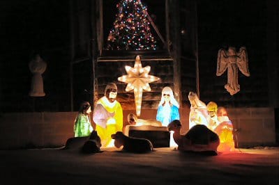 ILLUMINATED for the Christmas season is this creche in an Eastport yard. (Edward French photo)