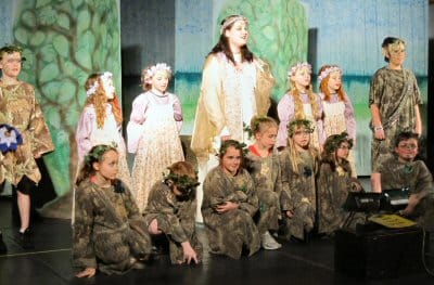 KAT GLOVER (center) of Children's Stage Adventures worked with Edmunds Consolidated School students for the production of "Shakespeare's Midsummer Dream" on March 2. (Emily Guirl photo)