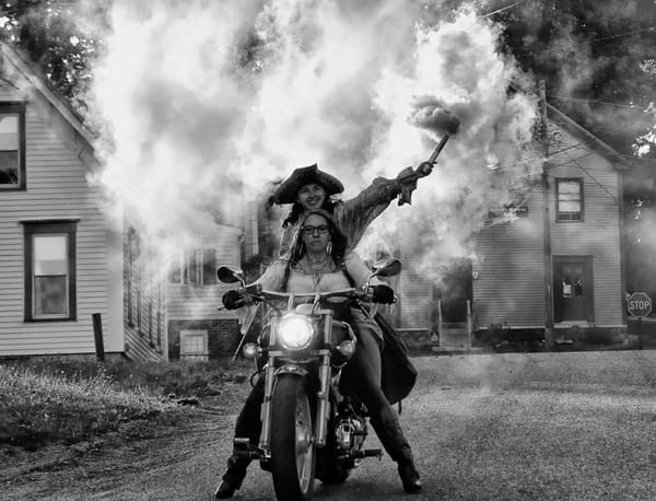 THE EASTPORT PIRATE FESTIVAL may have been cancelled but there were still signs of pirate activity over the September 12'13 weekend. Above, Rebecca Curtis and Kathleen Dunbar kept the spirit