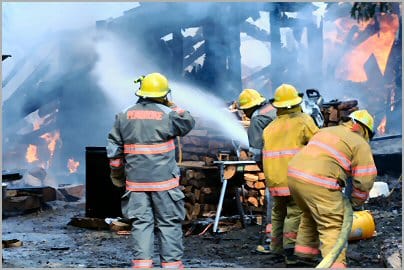 FIREFIGHTERS put out the blaze that destroyed the home of Leo Silins in Pembroke on April 13. Along with his home, Silins lost all of his possessions in the fire and is in need of assistance