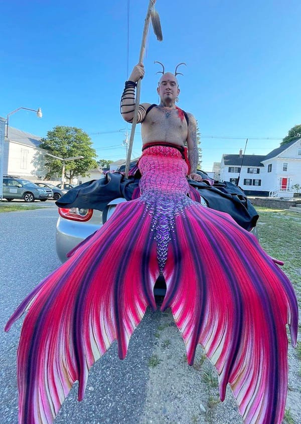 CREATING QUITE A SPLASH with their merperson costume is Geo Neptune, who was just one of many participants donning inventive sea creature creations for the first annual Mermaid Parade held o