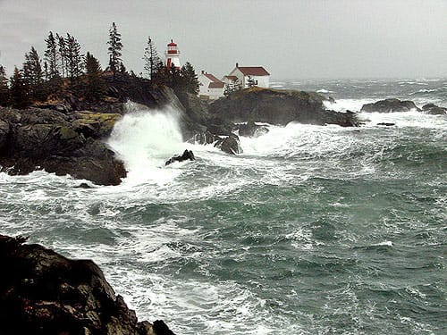 LASHED by the fury of the April 16 northeaster is Head Harbour Light Station at the northern tip of Campobello Island. (Chessie Johnson photo) LASHED by the fury of the April 16 northeaster 