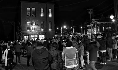 THE GREAT SARDINE is lowered at midnight on New Year’s Eve at Bank Square in Eastport. (Don Dunbar photo)