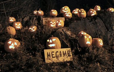 WELCOMING THE GREAT PUMPKIN was this large gathering of Jack-o'-lanterns along Eastport's Water Street. David and Leslie Arens arranged the display, which attracted much attention, next to t