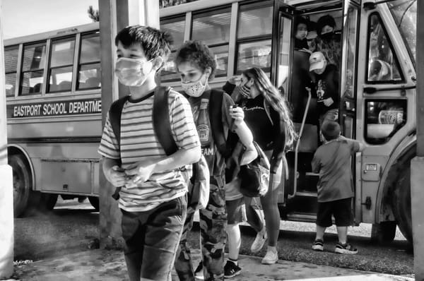 RETURNING FOR THE FIRST DAY OF SCHOOL on September 1 were students at the Eastport Elementary School. The wearing of masks was optional. Students were in school for only two days before it w