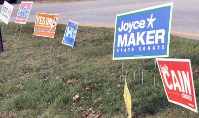 SIGNS OF THE TIMES. Political signs of all stripes and colors can be found in the Quoddy area. (Edward French photo) Subscribe to Quoddy Tides Rates:$35 a year in Washington County, Maine (t