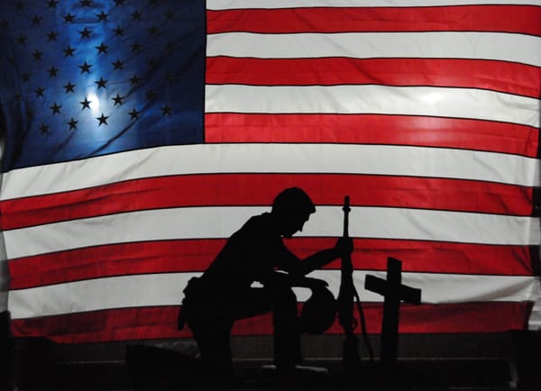 THIS VETERANS DAY display is lit up at night in front of the Full Gospel Assembly in Eastport. (Edward French photo)