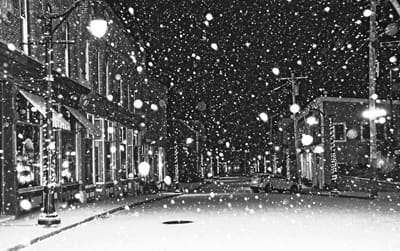 LET IT SNOW! The weather outside may be frightful, but the flying snow is still delightful in downtown Eastport during the first snowstorm of the season on December 5. (Edward French photo) 