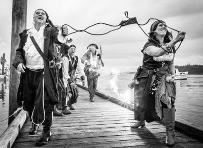 THE PIRATE FESTIVAL was kicked off with the invasion of Lubec on the weekend of August 31, with invaders and defenders firing water balloons and squirt guns. (Brian Flynn photo)