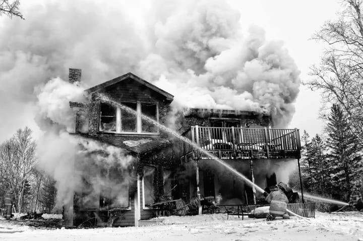 FIREFIGHTERS from Eastport and Pleasant Point battled a fast-moving blaze that destroyed this house on Carlow Island, Eastport, on February 22. A couple from Maryland, who had just recently 