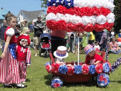 Lubec youngsters, decked out in their red, white and blue holiday costumes, wished Lubec a happy 200th birthday on Independence Day. (photo by Chessie Crowe Gartmayer)