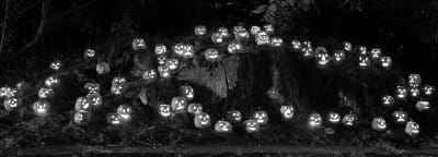 LIT by David and Leslie Arens for the Halloween season were these jack-o-lanterns on a ledge next to their Eastport home. (Don Dunbar photo)