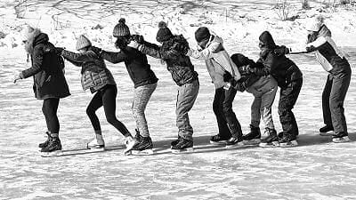 A LINE OF SKATERS enjoyed the ice during the Stronghearts Winter Sports and Fun Day at the Pottle Tree Farm in Perry on February 15. (Don Dunbar photo)