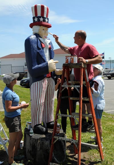UNCLE SAM WANTS YOU – TO VOTE! The red, white and blue gent gets a new coat of paint, courtesy of the Eastport Area Chamber of Commerce and the Eastport Port Authority, as he stands guard on